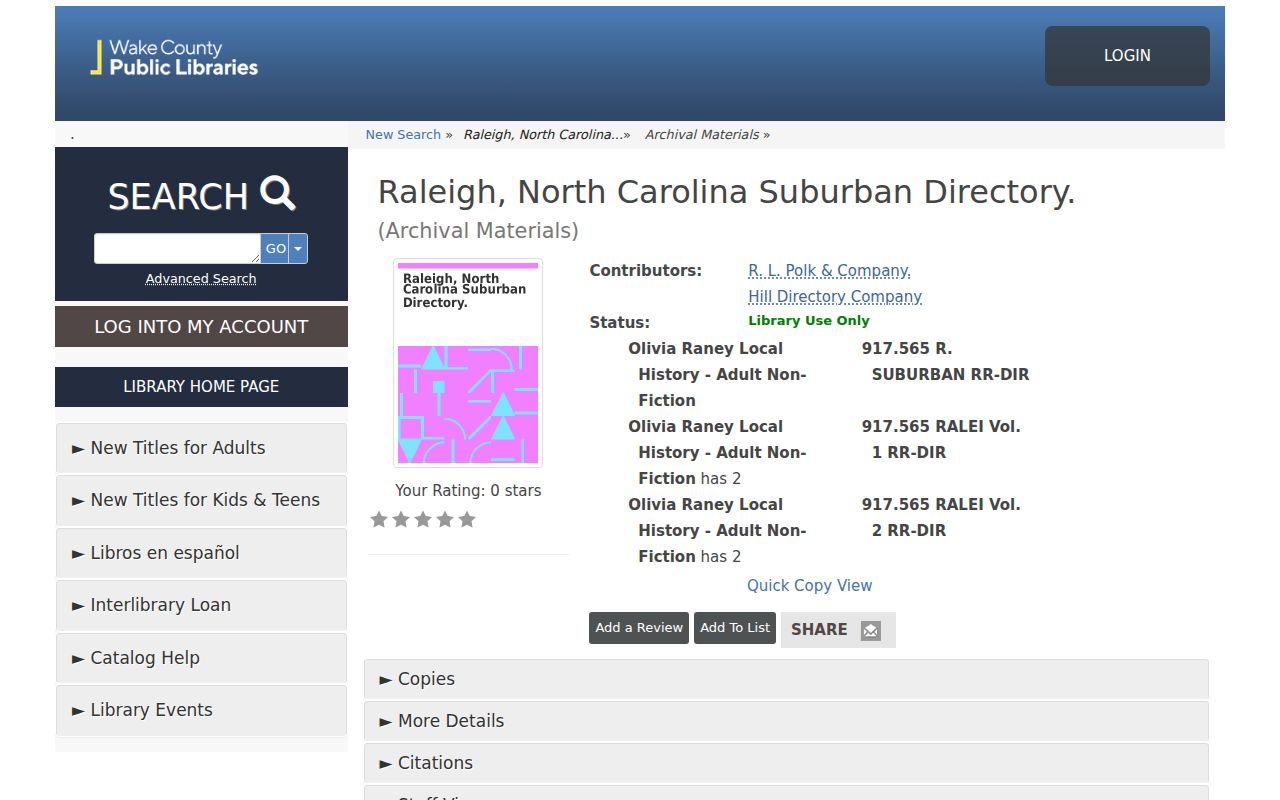 Cary people directories catalog record for suburban and reverse volumes