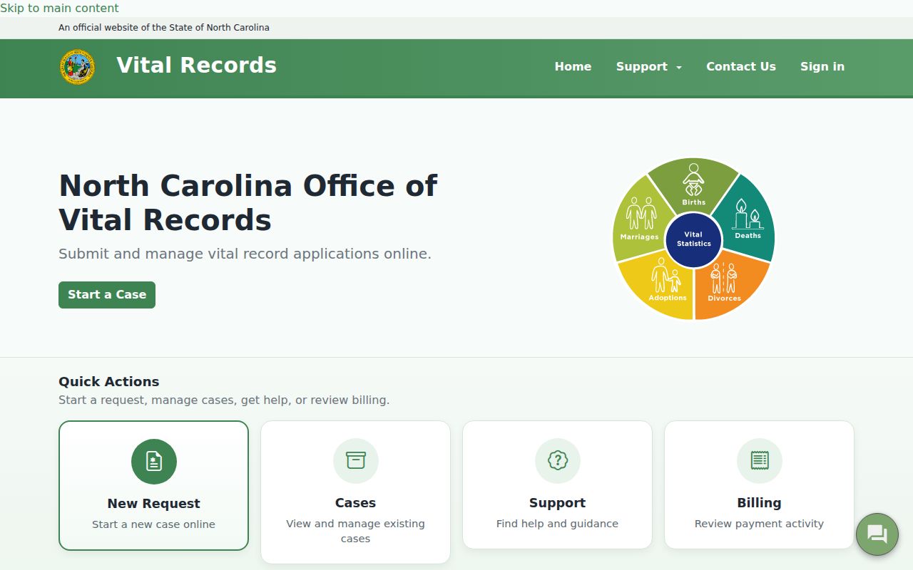 Cary public records request portal for North Carolina vital certificates